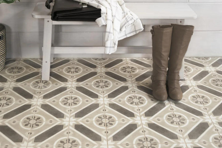 A luxurious ambiance with Enchante Splendid 8X8 Matte Glazed Color Body Porcelain, enhancing the space with refined patterns and a smooth matte finish.