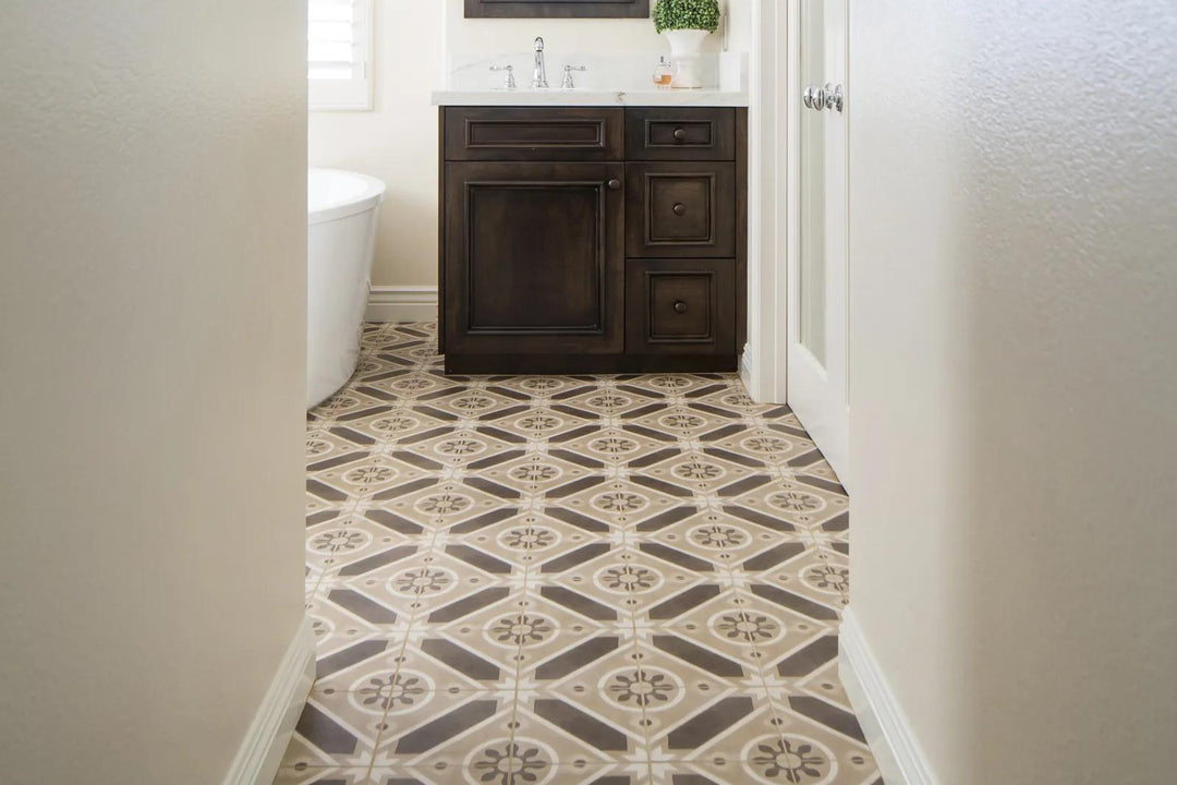 A striking balance of bold patterns and a matte surface brings a unique touch, making Enchante Splendid 8x8 matte glazed color body porcelain a standout choice.