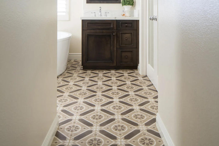 A striking balance of bold patterns and a matte surface brings a unique touch, making Enchante Splendid 8x8 matte glazed color body porcelain a standout choice.