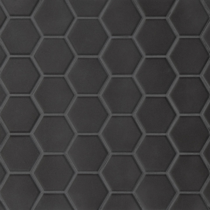 Le Café 2X2 Hexagon Glazed Porcelain Mosaic 11X12-3/4 Black Matte