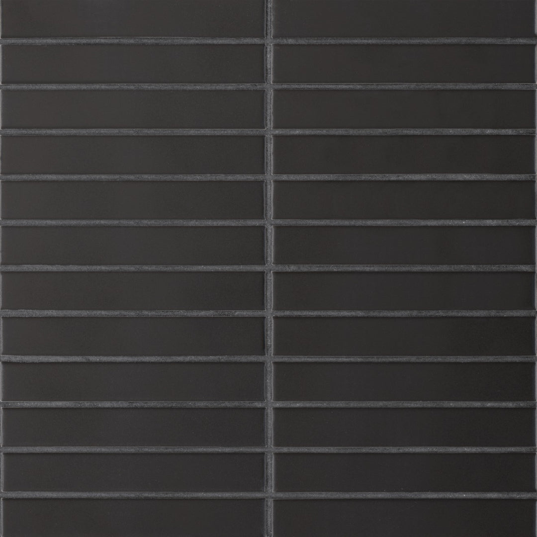 Le Café 1X6 Straight Stack Glazed Porcelain Mosaic 11-5/8X12 Black Matte