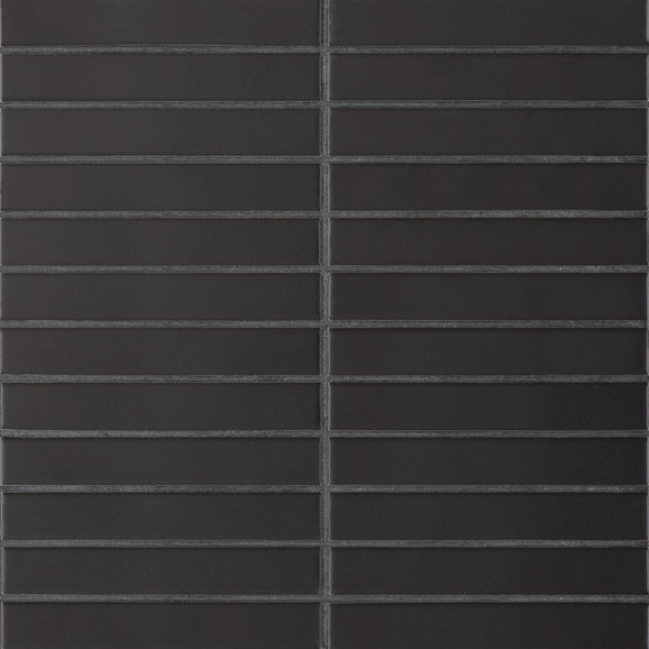 Le Café 1X6 Straight Stack Glazed Porcelain Mosaic 11-5/8X12 Black Matte