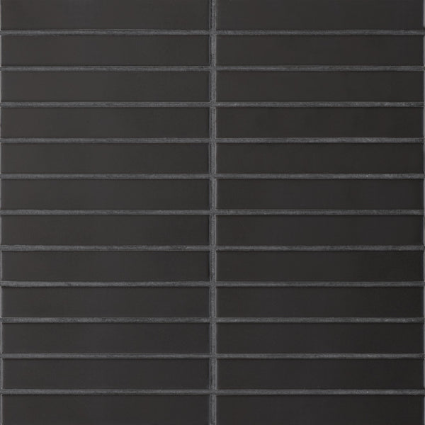 Le Café Black 1X6 Straight Stack Matte Glazed Porcelain Mosaic
