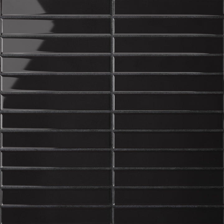 Le Café 1X6 Straight Stack Glazed Porcelain Mosaic 11-5/8X12 Black Gloss