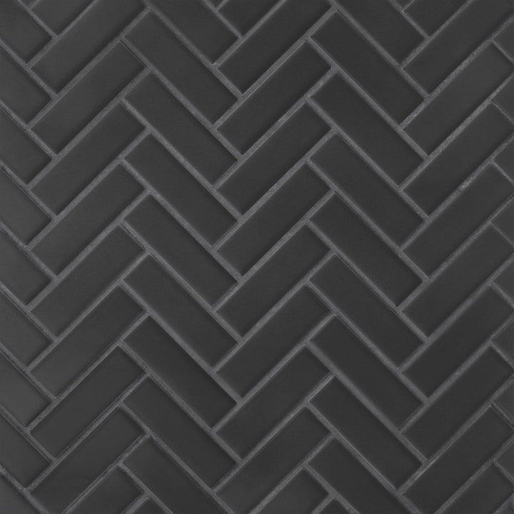 Le Café 1X3 Herringbone Glazed Porcelain Mosaic 12-7/8X12-7/16 Black Matte