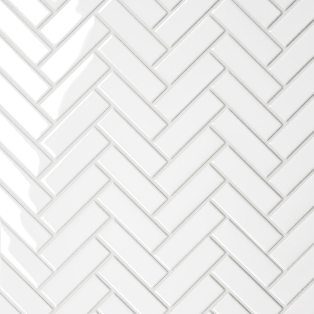 Le Café 1X3 Herringbone Glazed Porcelain Mosaic 12-7/8X12-7/16 White Gloss