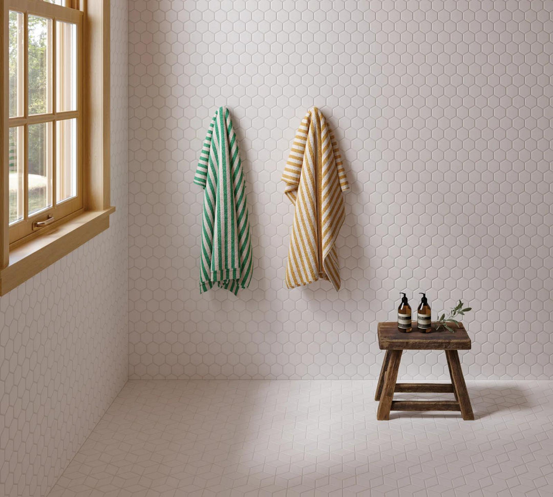 A matte white diamond-shaped mosaic with a glazed porcelain finish, perfect for adding geometric elegance with Le Café White Diamond Matte Glazed Porcelain Mosaic.