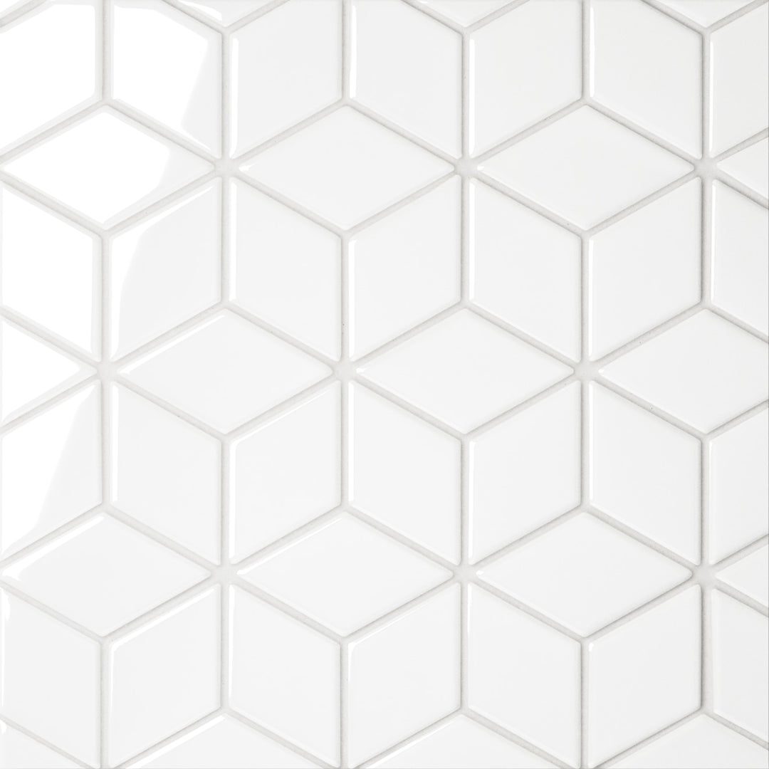 Le Café Diamond Glazed Porcelain Mosaic 10-9/16X12-3/16 White Gloss