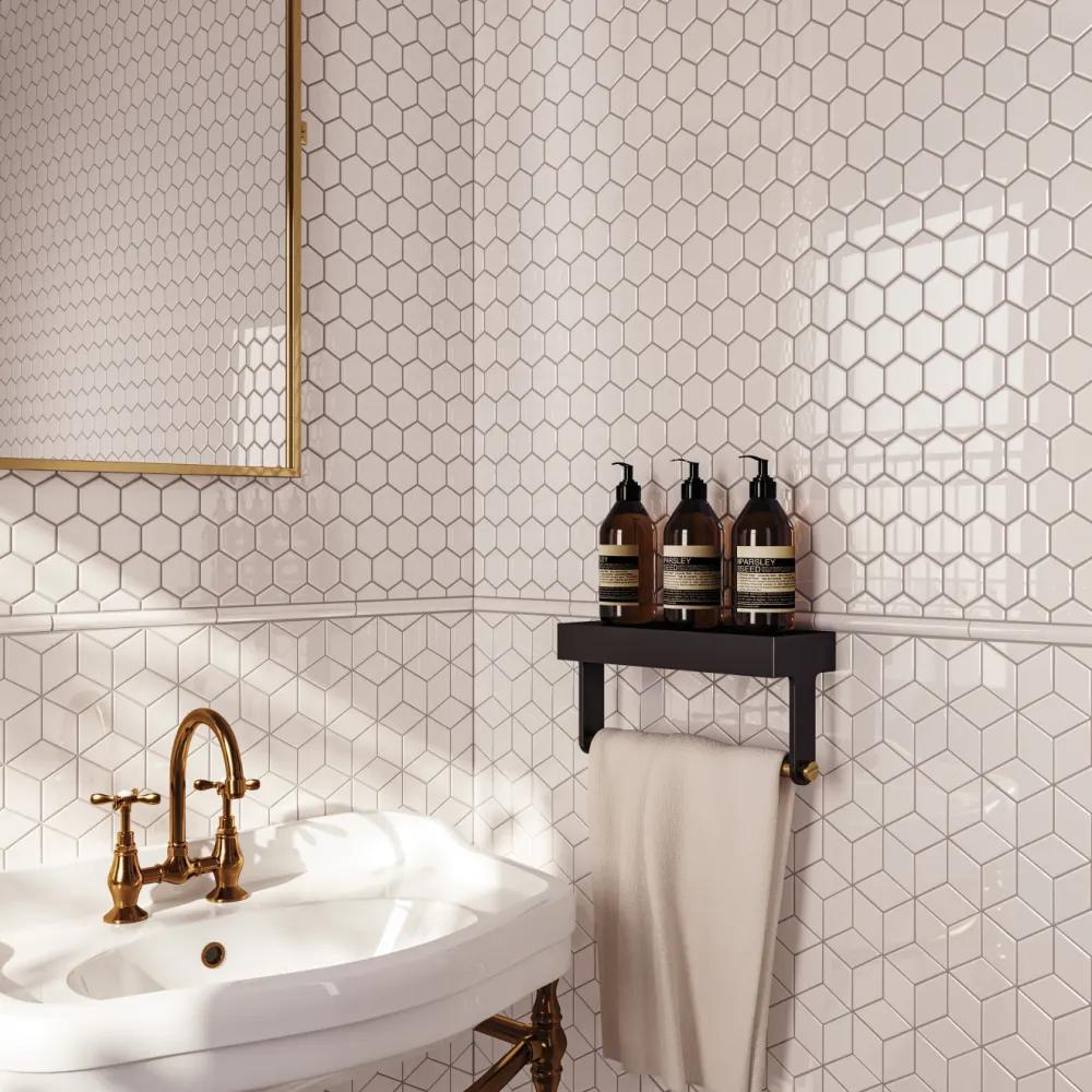 A crisp white diamond mosaic in a glossy glazed finish, creating a luminous and sophisticated look with Le Café White Diamond Gloss Glazed Porcelain Mosaic.