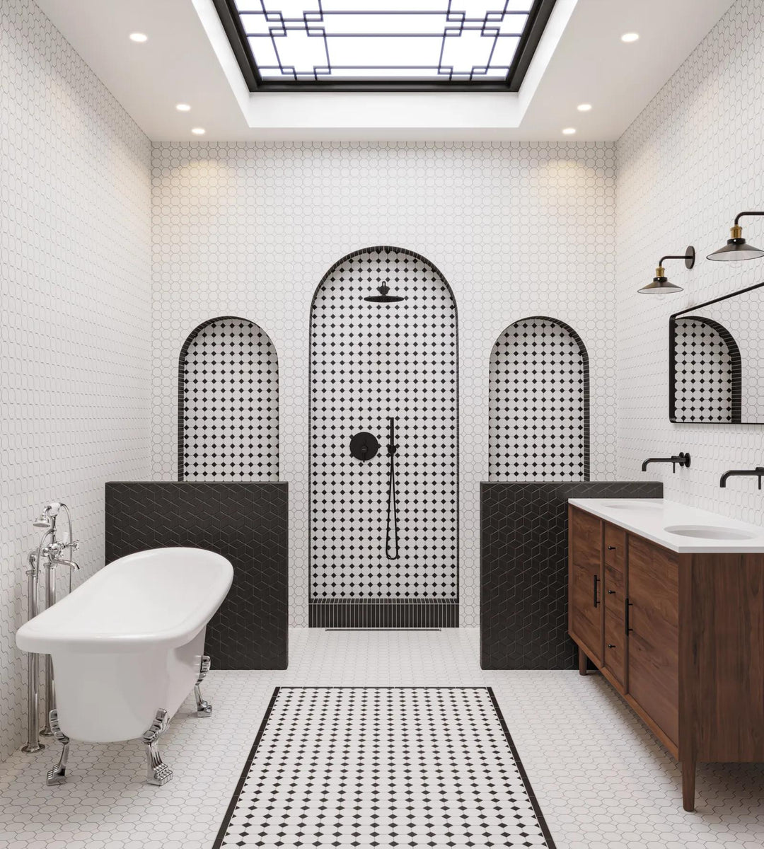 A vintage-inspired aesthetic with Le Café White Octagon Matte Glazed Porcelain Mosaic, offering a clean and geometric look perfect for floors and backsplashes.