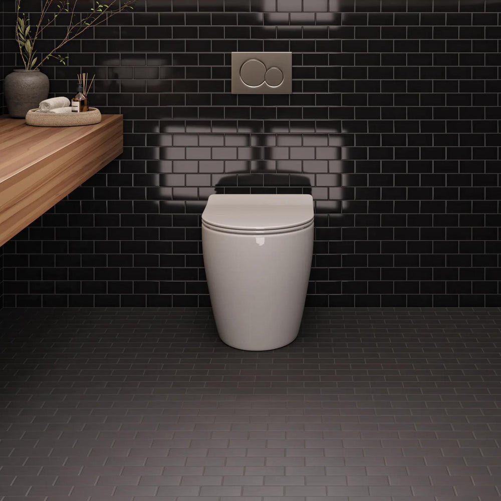 A bold black offset mosaic with a matte glazed surface, delivering a contemporary edge with Le Café Black Offset Matte Glazed Porcelain Mosaic.