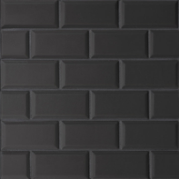 Le Café 2X4 Bevel Offset Glazed Porcelain Mosaic 11-5/8X11-7/16 Black Matte