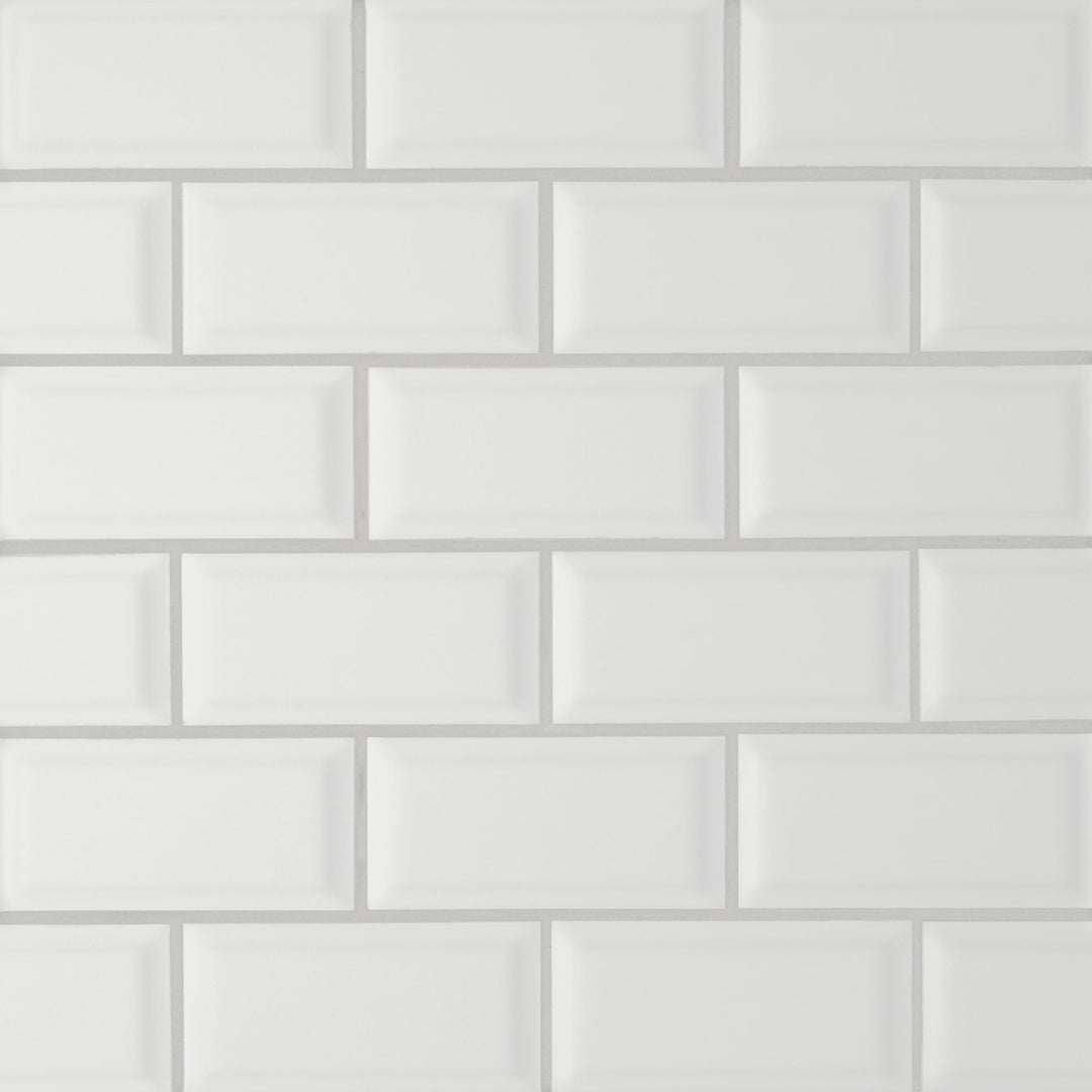 Le Café 2X4 Bevel Offset Glazed Porcelain Mosaic 11-5/8X11-7/16 White Matte