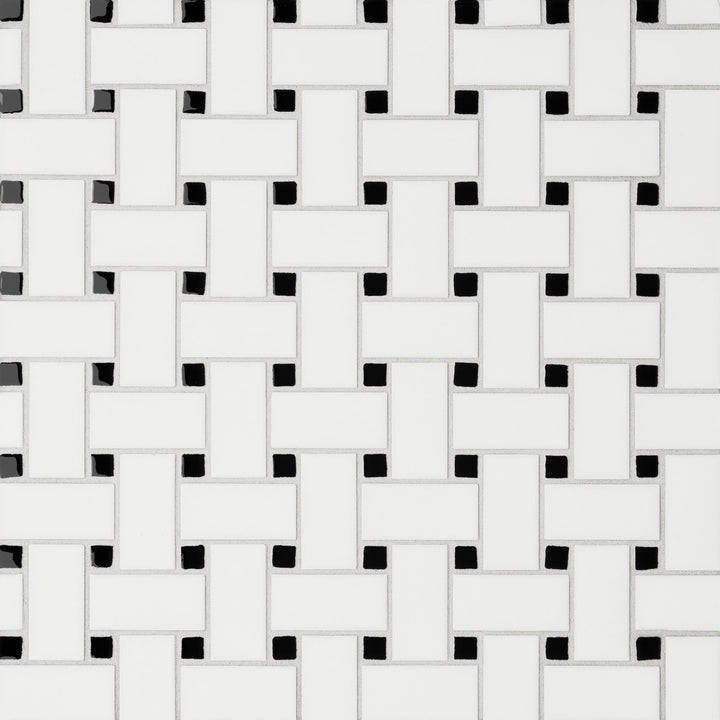 Le Café Basketweave Glazed Porcelain Mosaic 12X12 White/Black Mixed