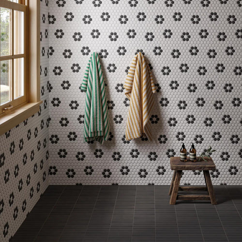Le Café Deco 1" Hexagon Design 2 Matte Glazed Porcelain Mosaic