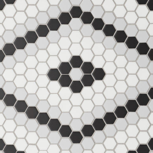 Le Café 1X1 Glazed Porcelain Mosaic 6-1/4X12-3/4 Deco Design 7 Matte