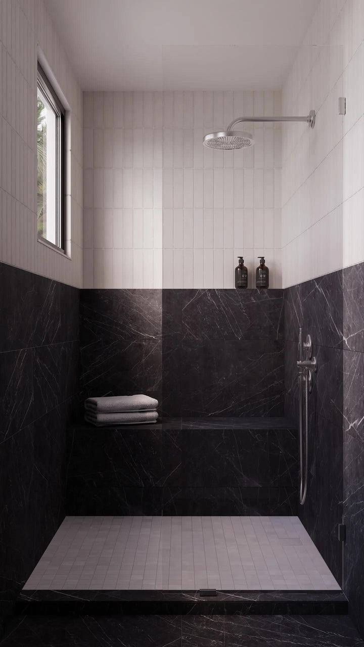 A serene and minimalist interior featuring Makoto Shoji White 2.5X10 Matte Ceramic, evoking the tranquility of traditional Japanese design.