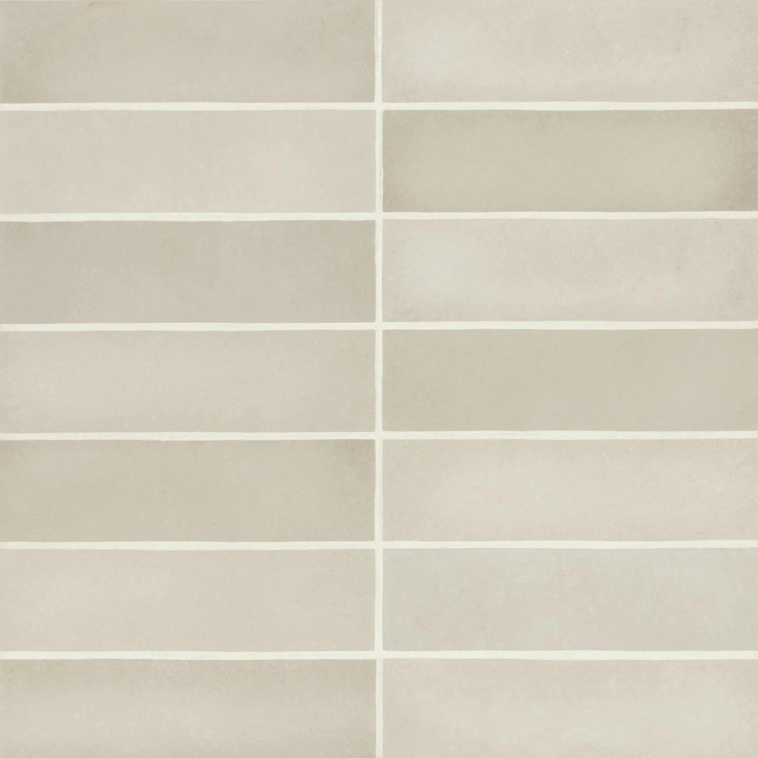 A top-down look at the Makoto Kumo Grey 2.5X10 matte ceramic tile highlights its smooth, smoky grey hue, delivering a modern and versatile tone with subtle texture.