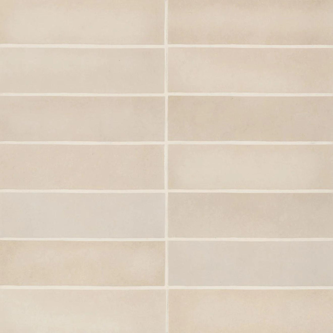 Captured from above, the Makoto Tatami Beige 2.5X10 matte ceramic tile radiates warmth with its natural beige tone, evoking the subtle elegance of woven tatami mats.