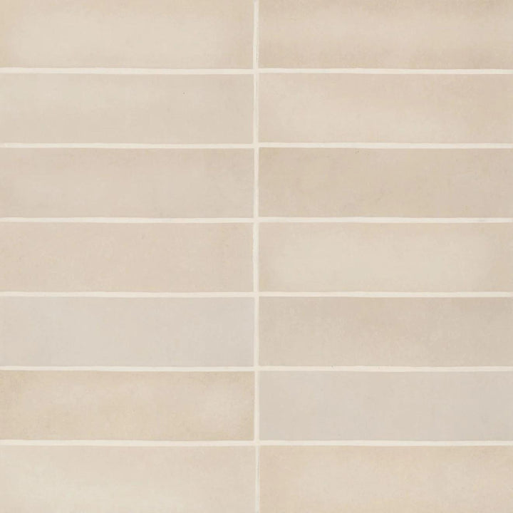 Captured from above, the Makoto Tatami Beige 2.5X10 matte ceramic tile radiates warmth with its natural beige tone, evoking the subtle elegance of woven tatami mats.