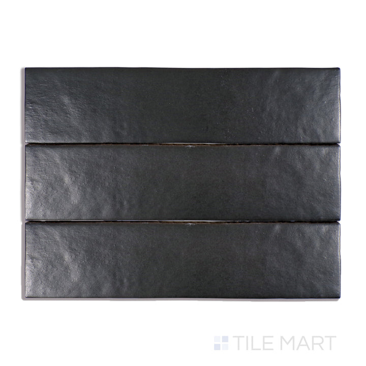 A highly detailed close-up of Makoto Kuroi Black 2.5X10 Matte Ceramic tile showcases its deep black shade and rich matte finish, adding a bold, modern touch.