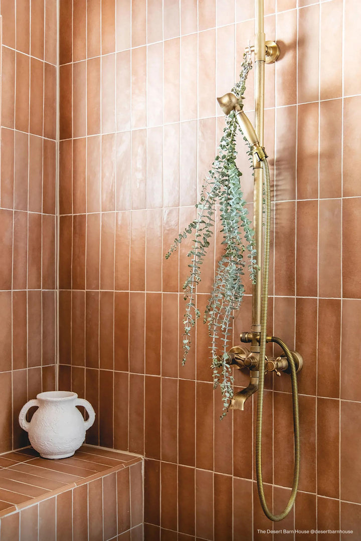 A lifestyle design enriched by terracotta ceramic tiles in a 2.5x10 matte finish, offering earthy warmth with Makoto Umi Terracotta Matte Ceramic.