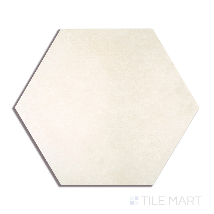 A macro view of Makoto Tatami Beige 10" Hex Matte Porcelain tile showcases its warm, inviting beige hue and hexagonal shape, ideal for a cozy and organic look.