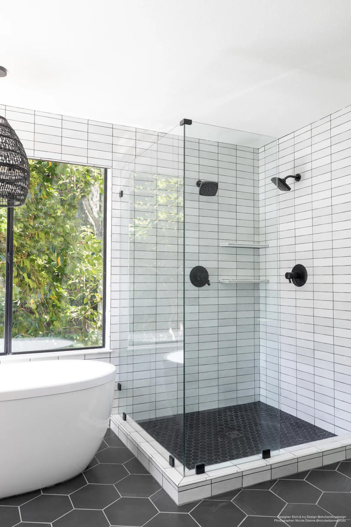 A sleek and moody statement piece with Makoto Kuroi Black 10" Hex Matte Porcelain, adding sophistication and depth to walls or floors.