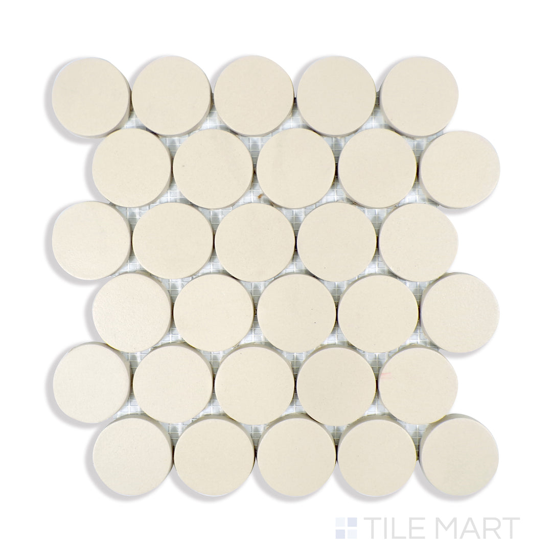 Makoto 2" Round Porcelain Mosaic 10X10 Tatami Beige Matte
