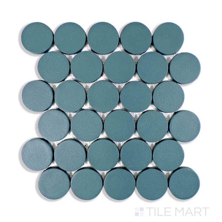 Makoto 2" Round Porcelain Mosaic 10X10 Arashi Blue Matte