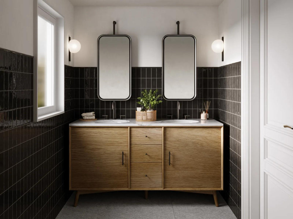 Elevate the ambiance with the striking contrast of Marin Black Sea, a 2.5x5 glossy glazed ceramic tile that brings depth and modern sophistication to any space.