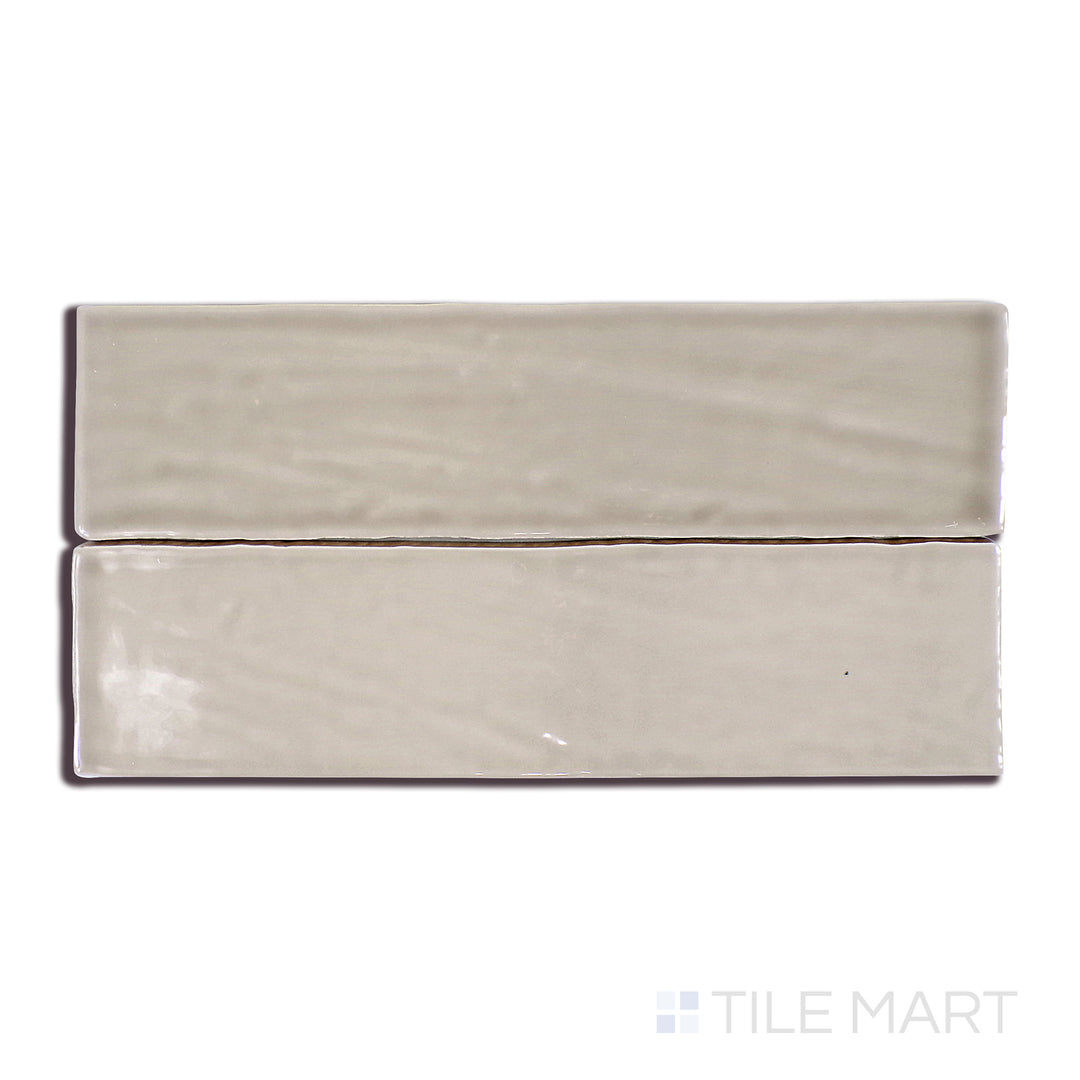 A macro shot of Marin Coastal Cliff 2.5X10 Gloss Glazed Ceramic tile highlights its calming neutral hue and smooth glazed finish, creating a balanced and serene aesthetic.