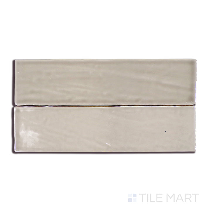 A macro shot of Marin Coastal Cliff 2.5X10 Gloss Glazed Ceramic tile highlights its calming neutral hue and smooth glazed finish, creating a balanced and serene aesthetic.
