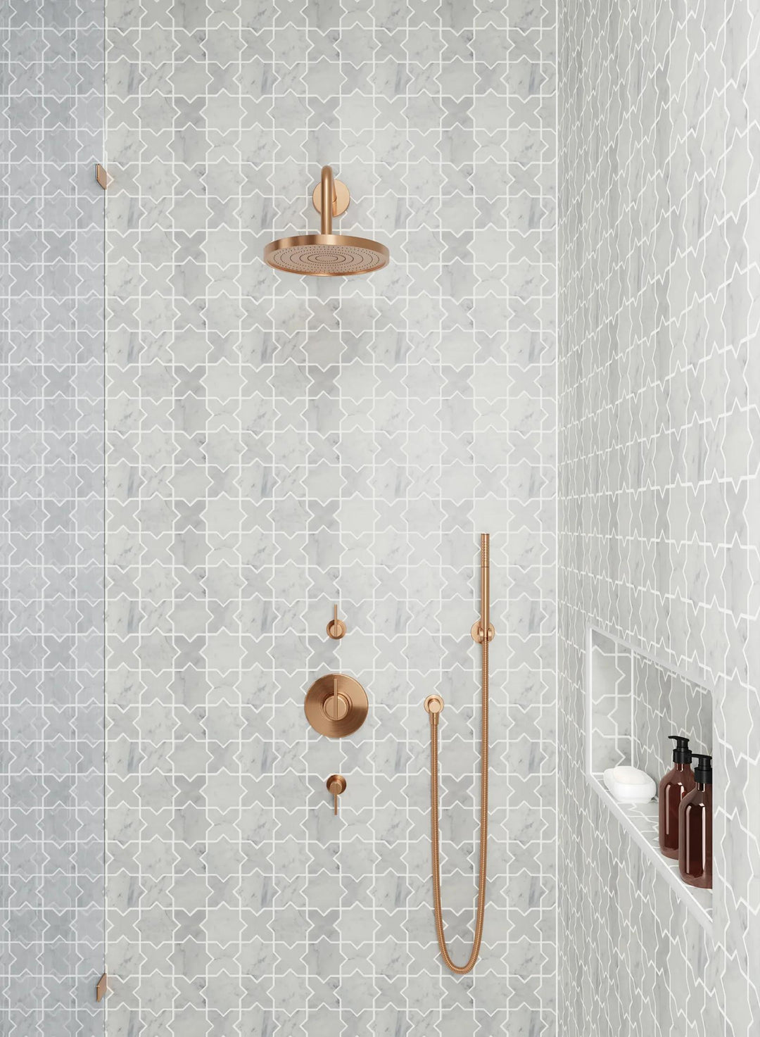 A luxurious honed marble mosaic, Monet White Carrara Mosaic 6 offers a sleek and polished aesthetic with soft grey veining.