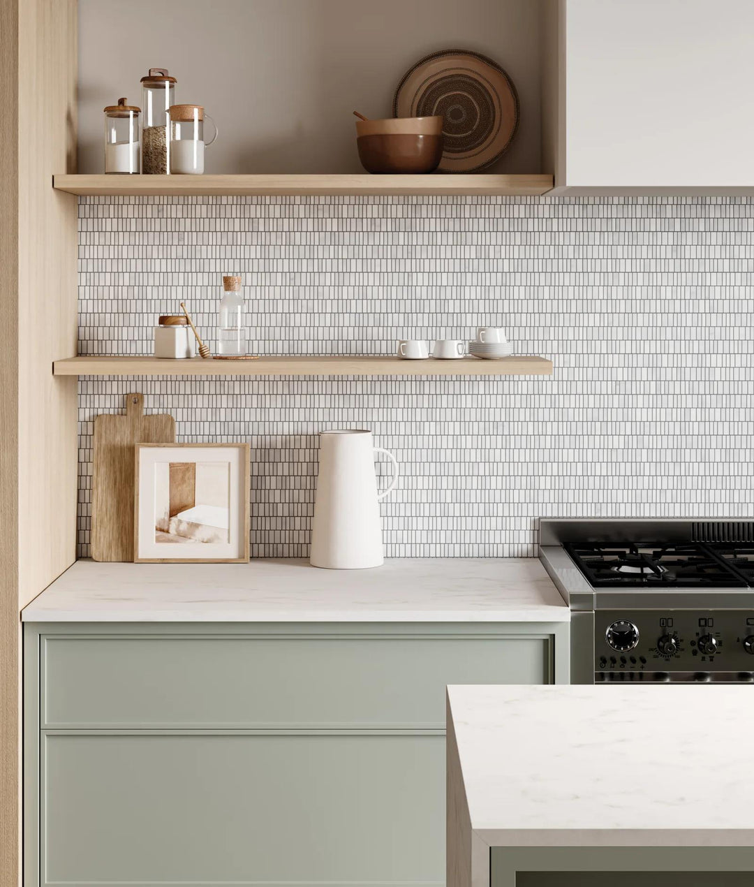 The elegance of natural stone shines through Monet Oriental White honed marble mosaic, perfect for adding a refined and calming touch to interiors.