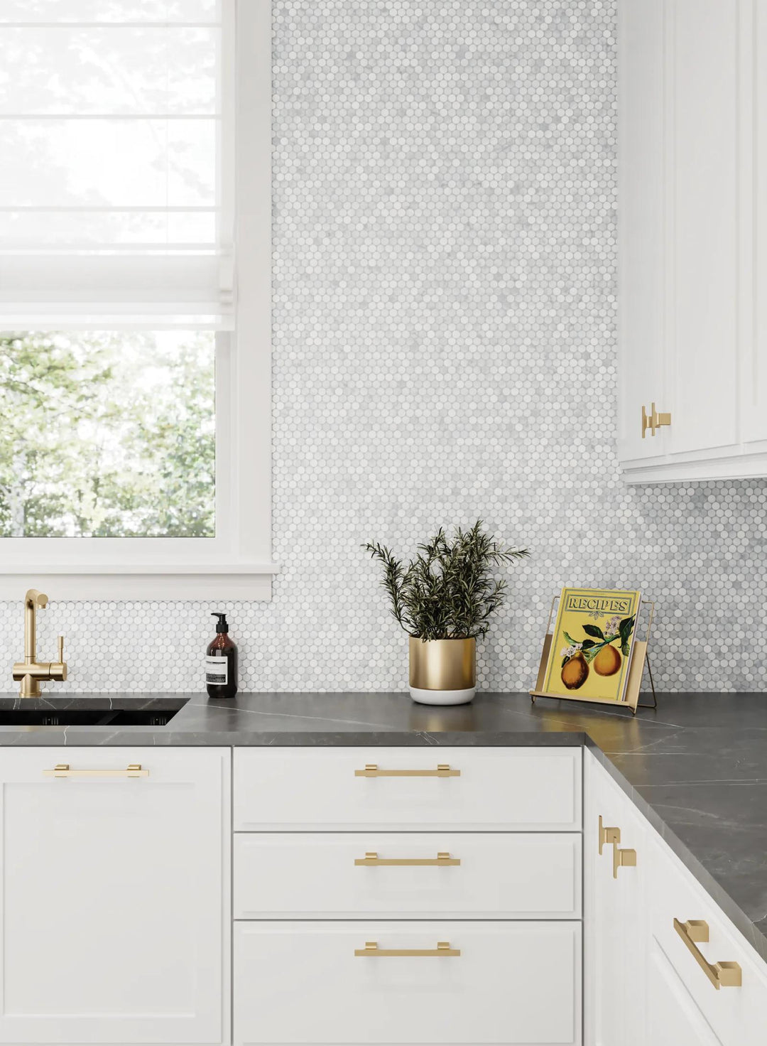 A luxurious addition to any space, Monet White Carrara honed marble mosaic highlights the timeless beauty of marble in a modern, sophisticated way.