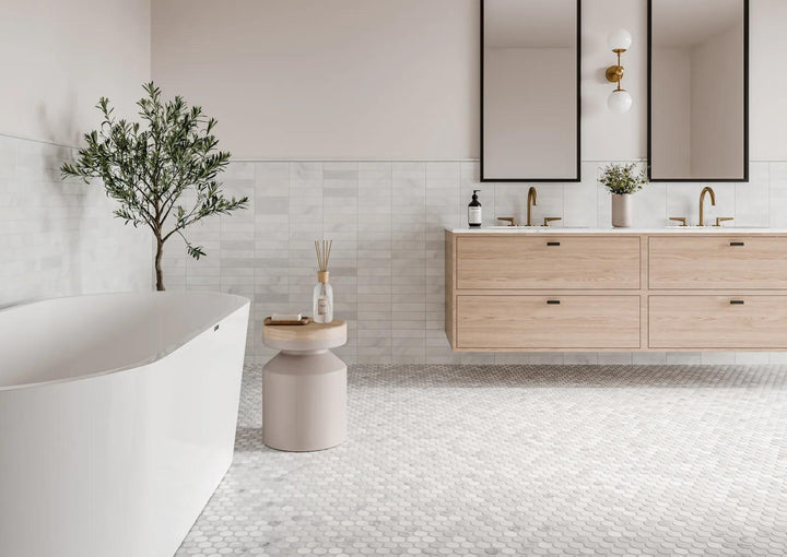 Monet Oriental White honed marble mosaic delivers soft elegance and a classic feel, making it a perfect choice for both traditional and contemporary designs.
