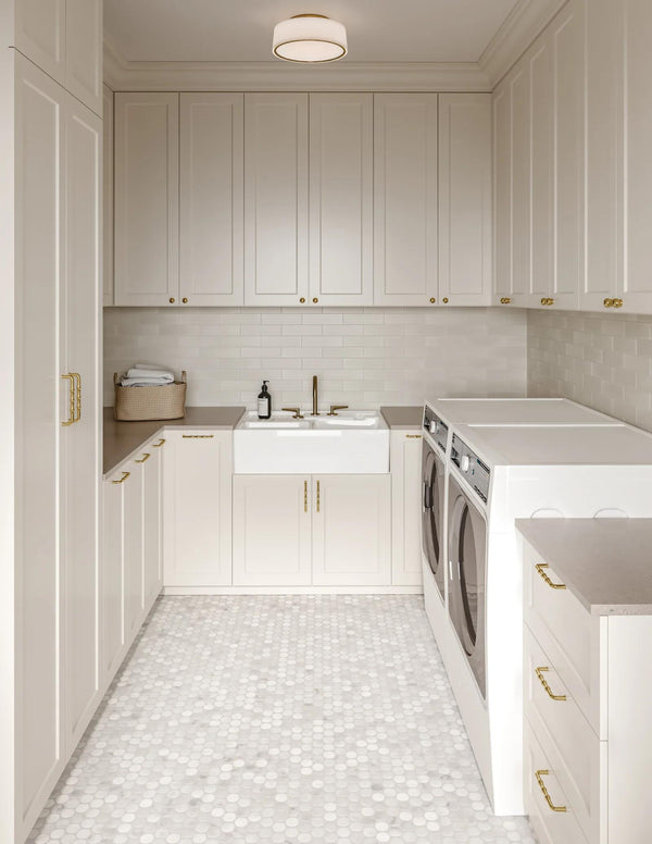 Elevate your space with the serene charm of Monet Oriental White honed marble mosaic, where natural elegance meets timeless craftsmanship.