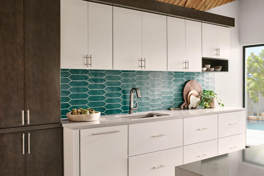 A rich, deep hue enhances any setting with Reine Dark Teal 3X12 matte glazed ceramic, adding a bold yet elegant touch to walls or surfaces.