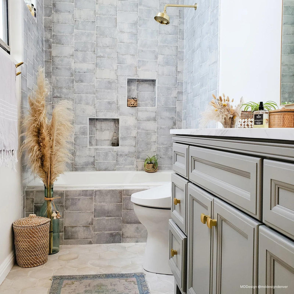 Vivace Atlantic 4X9 gloss glazed porcelain exudes a refined, ocean-inspired charm, blending rich tones with a sleek finish for an effortlessly luxurious feel.