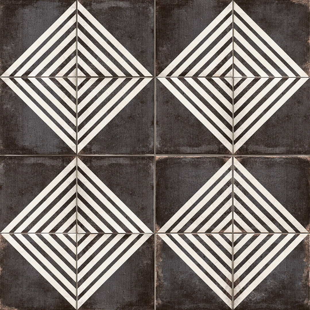 Vivace Glazed Porcelain Pressed Decorative Tile 9X9 Roads Caviar Matte