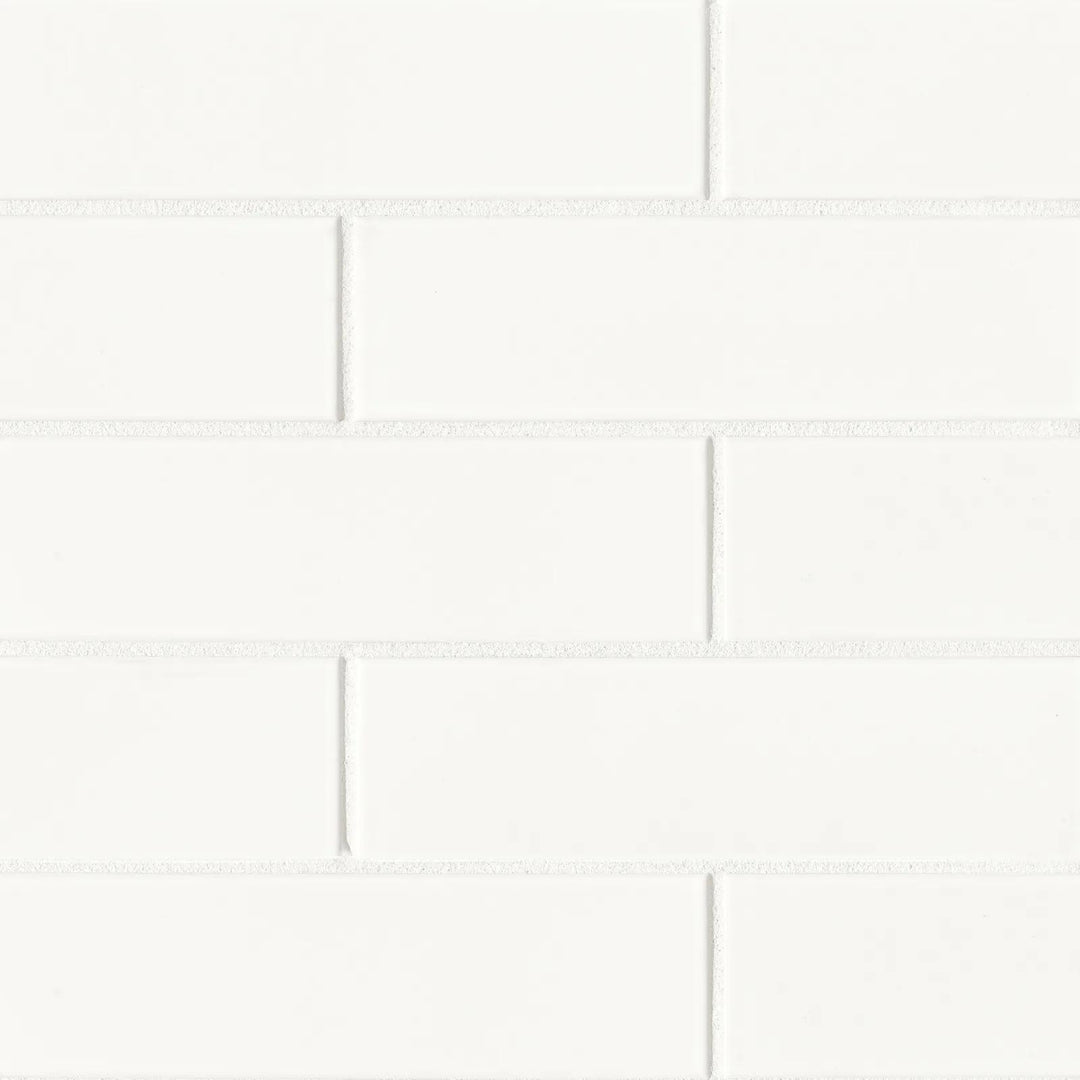 Top-down view of Zenia Milky Way 2.5X9 Gloss Glazed Porcelain, featuring a luminous, glossy finish with soft white tones reminiscent of a celestial expanse.