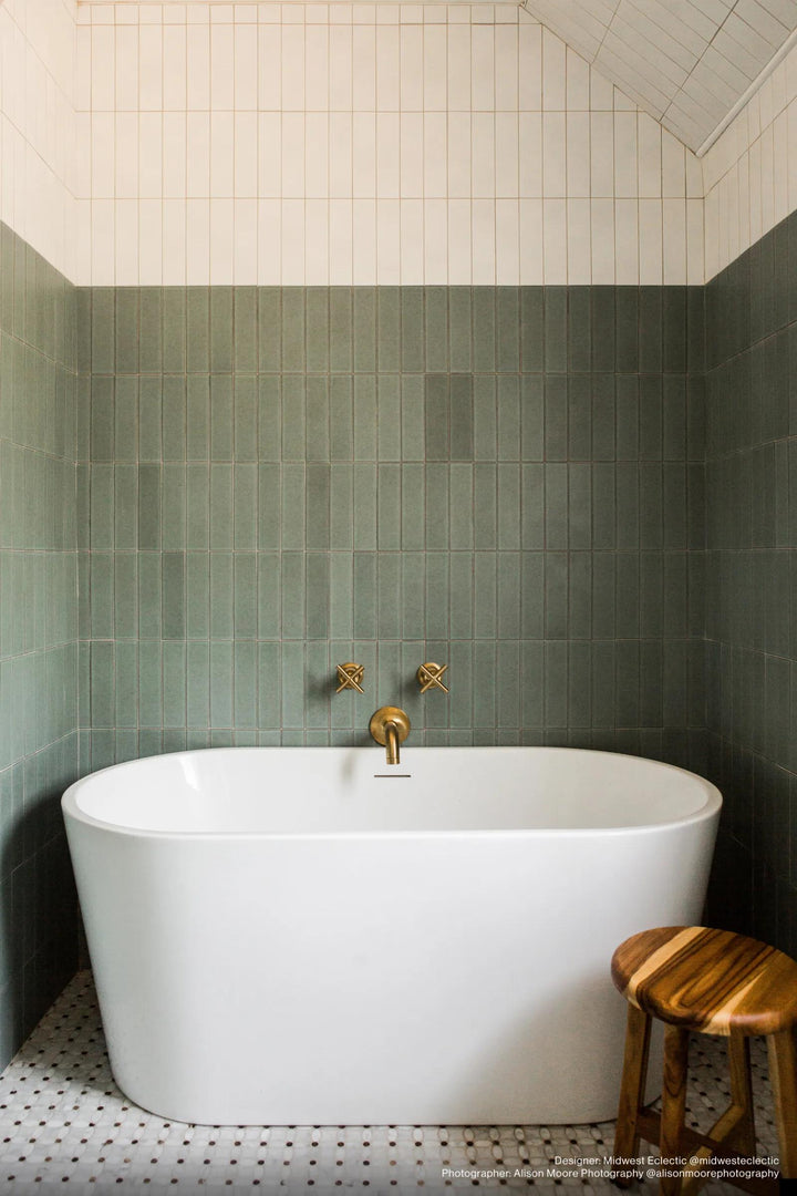 A celestial-inspired ambiance highlighted by Zenia Milky Way 2.5X9 Gloss Glazed Porcelain, where its glossy surface shimmers under soft lighting.