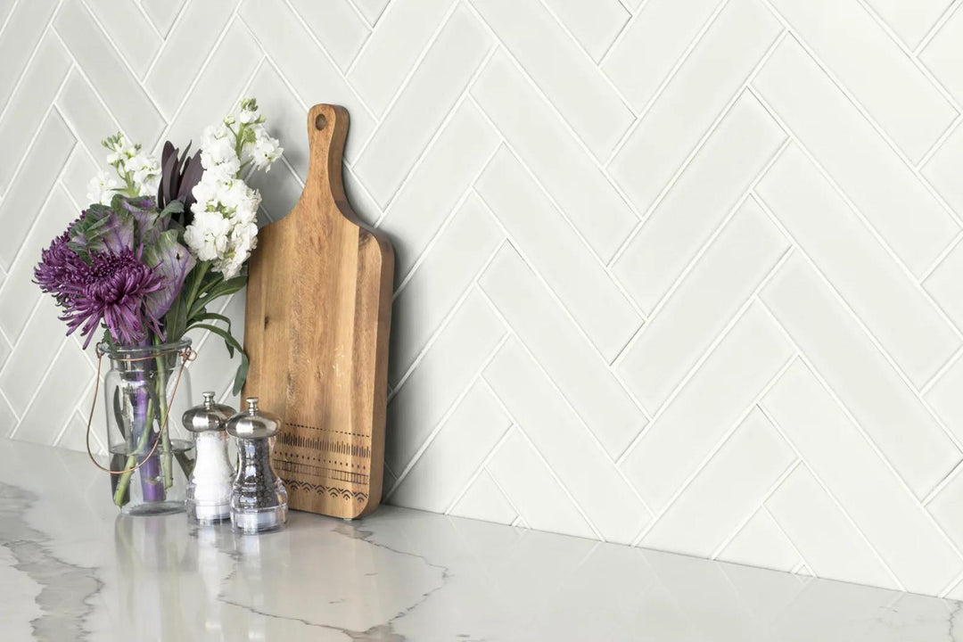 A calming and modern setting enhanced by Zenia Moon 2.5X9 Matte Glazed Porcelain, bringing soft textures and a subtle contemporary feel.