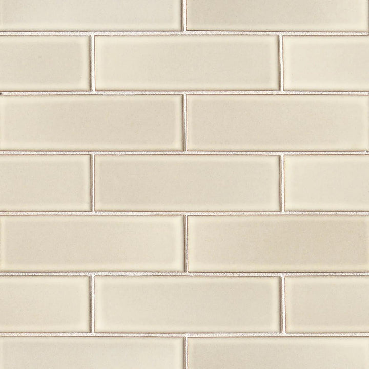 Top-down view of Zenia Solar Rectangle Matte Glazed Porcelain Mosaic, highlighting warm, sun-kissed shades with a velvety matte glaze.