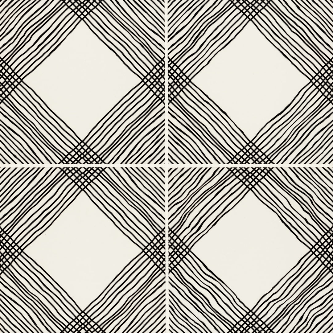 Overhead image of Rothko Linear Squares 9X9 Matte Glazed Ceramic, showcasing an intricate linear square design with a soft matte texture.