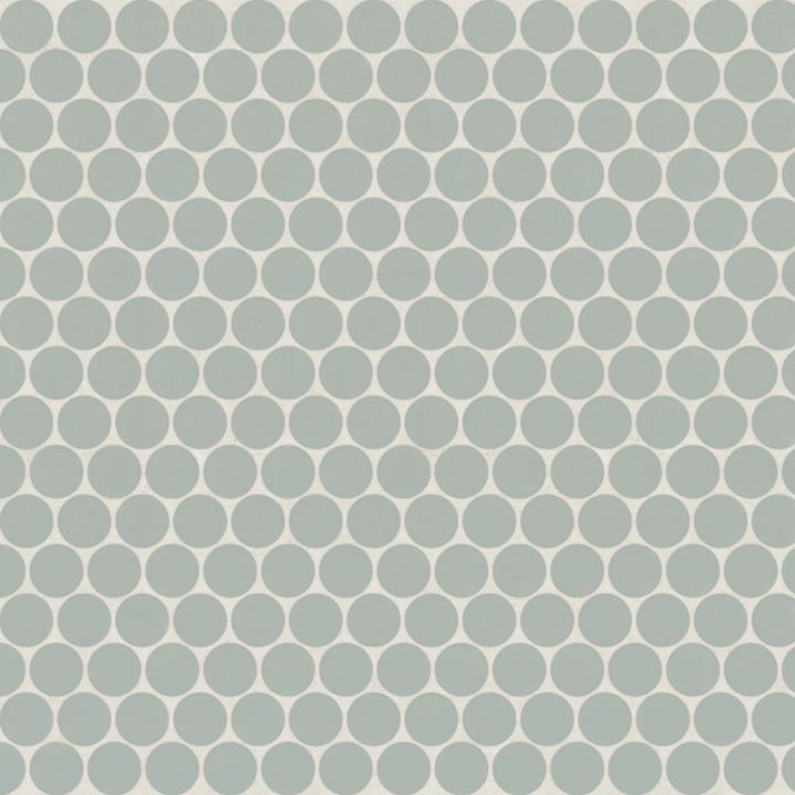 Overhead shot of Marin Aloe Green 3/4" Penny Round Matte Glazed Porcelain Mosaic, showcasing a fresh green hue with a matte finish for a natural and soothing aesthetic.