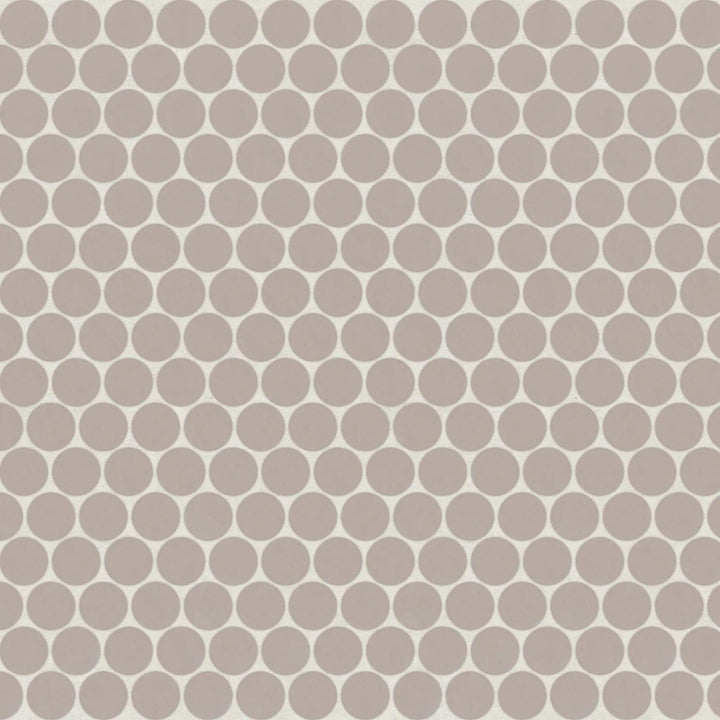 Top-down view of Marin Coastal Cliff 3/4" Penny Round Matte Glazed Porcelain Mosaic, featuring soft coastal tones in a classic penny round layout with a smooth matte glaze.
