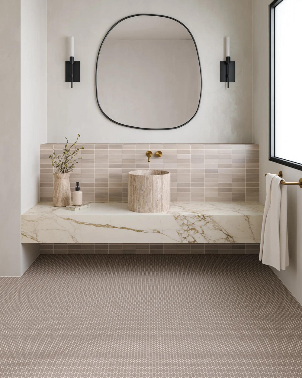 The charm of classic penny round mosaics meets a modern coastal aesthetic with Marin Coastal Cliff 3/4