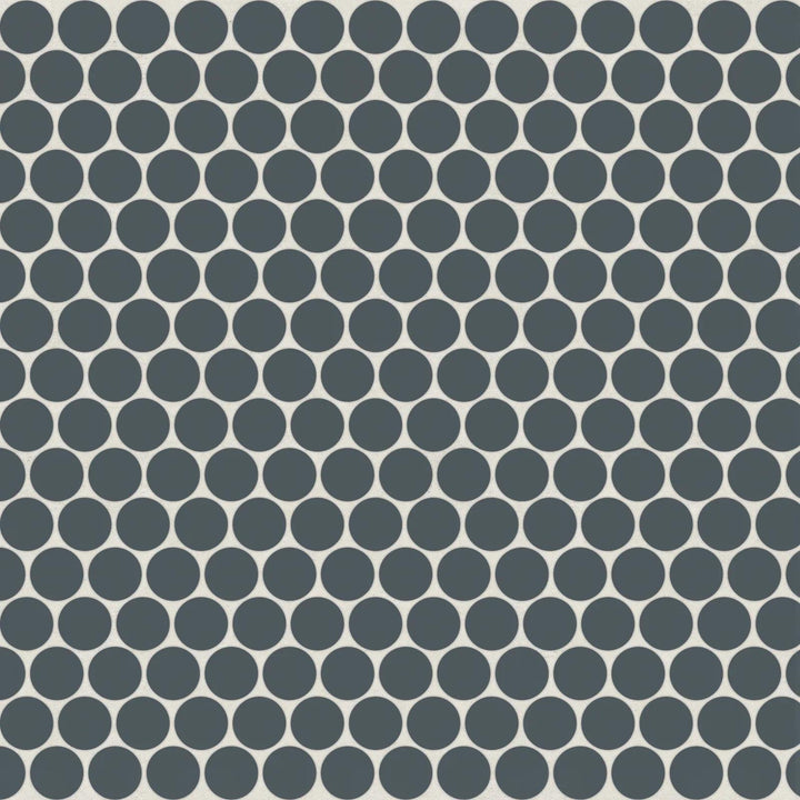 Flat lay of Marin Midnight Tide 3/4" Penny Round Matte Glazed Porcelain Mosaic, presenting deep blue tones reminiscent of the ocean at night with a modern matte surface.